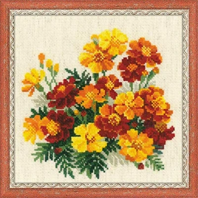 Imagen de Riolis 1556 Marigold Golds Cross Stitch Kit, algodón, Multi de Color, 20 x 0, 1 cm