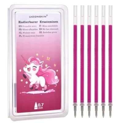 Imagen de LVZONGXIN Recambios compatibles con Legami, [azul, 12 unidades], punta de 0,7 mm, altura 13 cm, rollo tinta borrable (rosa, 6)