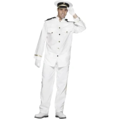Imagen de Smiffys Disfraz de capitán, blanco, con chaqueta, pantalones, gorra y guantes