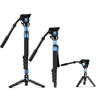 Imagen de SIRUI P 325FS Monopié de Fibra Carbono con Pies para Cámara, Fotografía Profesional Portátil 5 Secciones Cabezal Video Fluido VH 10 Videocámara, Carga Máxima 10kg