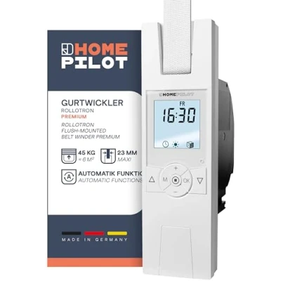 Imagen de HOMEPILOT RolloTron Premium Enrollador cinta eléctrico Control conveniente persianas. Accesorio persianas Smart Home ¡también apto instalaciones posteriores! Capacidad carga: 45 kg