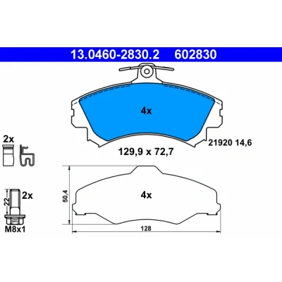 Imagen de ATE 13.0460 2830.2 Juego de pastillas freno con avisador acústico desgaste tornillos pinza accesorios VOLVO: S40 I, V40 Familiar