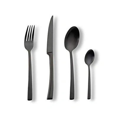 Imagen de ECHTWERK EW BS 1620S Cubertería Avelino de 16 Piezas, Cubiertos para hasta 4 Personas, Acero Inoxidable 18/10, Black Edition, Negro