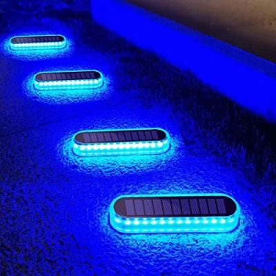 Imagen de Lacasa 4pcs Luces Deck Solares LED Piso Exterior, Luz Solar Suelo Terraza Jardin, Azul 40LM, Lámpara IP68 Impermeable, Auto Toda la Noche, para Escalones Caminos Balcones