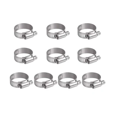 Imagen de 10 clips de manguera 21 a 38 mm, ajustables acero inoxidable 304, abrazaderas tornillo sin fin