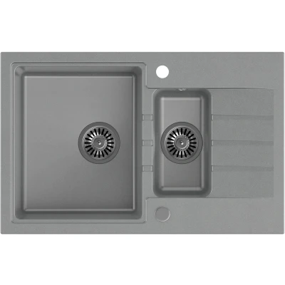 Imagen de QUADRON fregadero doble seno de cocina tamaño 78 x 50 20 cm, gris y acero PETER 156 granito moderno mueble bajo de: 60 cm