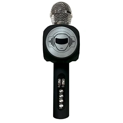 Imagen de Lexibook MIC260 Micrófono inalámbrico con Altavoz y Luces, Bluetooth, función de modificador Voz, Puerto Micro SD, USB, Negro/Plata, Color Mate/Plateado, Medium