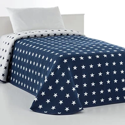Imagen de VIALMAN Colcha Bouti Ligera Sofia 10 para Cama Individual de 105 cm Estrellas Tamaño 200 x 270 cm, Color Marino