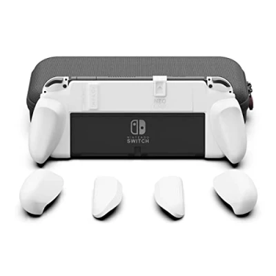 Imagen de Skull &amp; Co. NeoGrip Bundle for Nintendo Switch OLED and Regular Model: An Ergonomic Grip Hard Shell with Replaceable Grips [to fit All Hands Sizes] [with Carrying Case] White