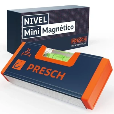 Imagen de Presch Mini Nivel 11cm Imán Reforzado para Máxima Adherencia Diseño Compacto Protección Innovadora contra Impactos y Vidrio Acrílico Irrompible Alineación Exacta