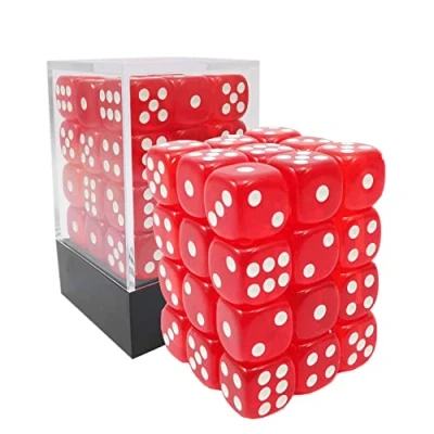 Imagen de Bescon 12mm 6 Sided Dice 36 in Brick Box, Six Die (36) Block of Dice, Translucent Red with White Pips