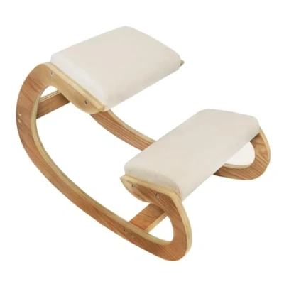 Imagen de Silla Ergonómica de Rodillas Madera y Lino Cojín 8 cm Capacidad 120kg Mecedora Ortopédica para Postura Alineación Espalda Almohadillas Reposamuñecas GRATIS