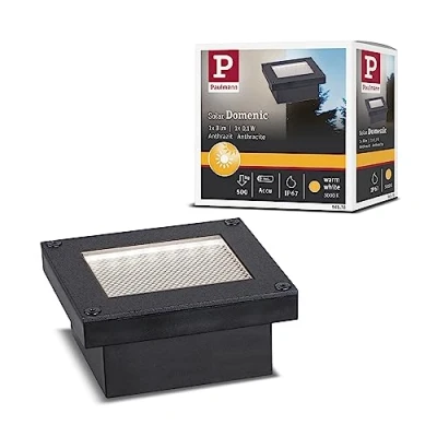 Imagen de Paulmann Domenic 94578 Lámpara solar para empotrar en el suelo (IP67, cuadrada, incluye 1 bombilla de 0,1 W, luz blanca cálida, color negro, inalámb