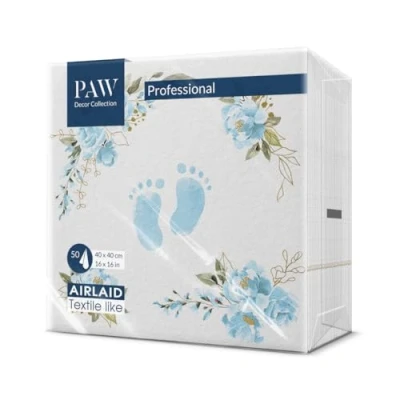 Imagen de PAW Servilletas Papel Airlaid (40 x 40 cm) I 50 Piezas de Tela Ideal para Cumpleaños, Bautizos, Comuniones y Baby Showers Similar al Tejido Feet Azul Claro