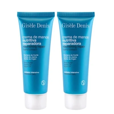 Imagen de GISÈLE DENIS Crema de Manos Nutritiva Reparadora, 2x75 ml, con Manteca Karité, Aceite Jojoba y Argan, Hidrata, Nutre Repara la Piel, Fórmula Innovadora, Textura Suave