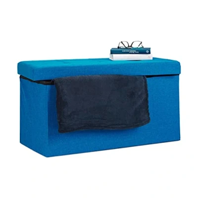 Imagen de Relaxdays Baúl Almacenamiento Plegable, Lino, Azul, 38 x 76 cm