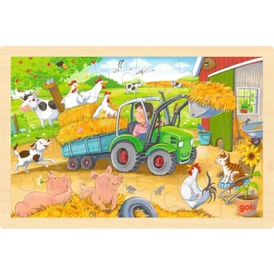Imagen de GOKI Pequeño Tractor, Encaje Traktor Puzzles de Madera, Multicolor (57420)