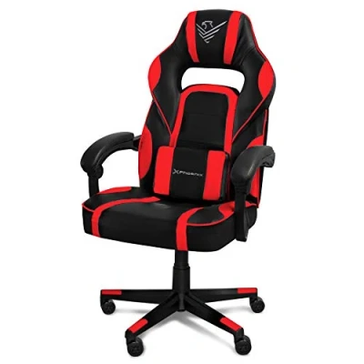 Imagen de Phoenix Silla Gaming de Escritorio y Oficina, Ajustable en Altura Giratoria, Reposabrazos Acolchados, Soporte Lumbar, Reclinable (Red)