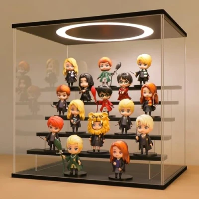 Imagen de Huijintao Vitrina de Acrílico, para Colección, Figuras, Vidrio Modelos, Coleccionables, con iluminación LED, 6 Niveles, Negro (39x30x38 cm)