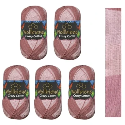 Imagen de Wollbiene Crazy Cotton Batik 6090 Ovillos de lana para tejer (5 unidades, 100 g, 500 55% algodón, degradado), multicolor