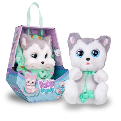 Imagen de BABY PAWS Sleeping Puppies Husky Peluche Interactivo con Sonidos que Abren y Cierran los Ojitos e Incluyen una Bolsita Manta Regalo óptimo para Niños Niñas +3 Años