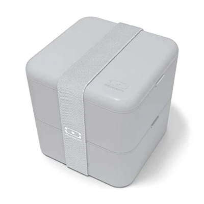 Imagen de monbento Fiambrera Lunch Box MB Square Coton Made in France Grande Bento con 2 Compartimientos Herméticos Caja Trabajo/Escuela Sin BPA Segura y Duradera Gris