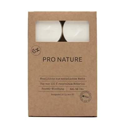 Imagen de Müller Velas de té Pro NATURE Estearina maxi luces, color blanco, 6 unidades, 8 horas combustión, sin parafina ni aceite palma, fragancia, cera natural, calidad RAL