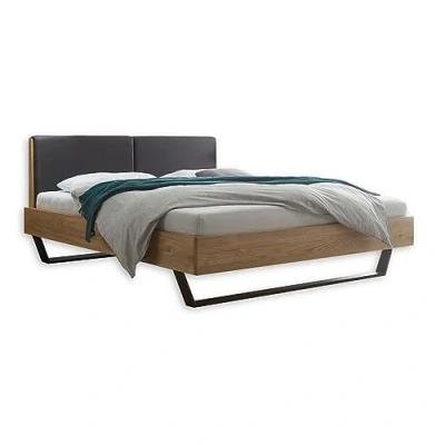 Imagen de Stella Trading Keke Moderna Cama de Madera Maciza 180 x 200 cm, cómoda con Vigas Roble Macizo Cuchillas Metal, 186 97 215 cm (Ancho Alto Profundidad)