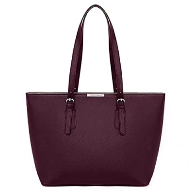 Imagen de David Jones Bolso de Mano Grande Mujer Tote Bag Shopper Piel PU Hombro Trabajo Shopping Gran Capacidad Cuero Compras Asa Larga Escuela Estudiante Moda Rojo Burdeos