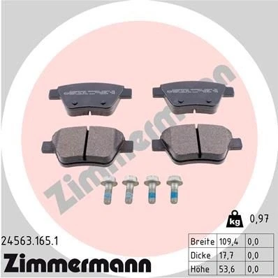 Imagen de ZIMMERMANN 24563.165.1 Juego de pastillas freno con tornillos Foto correspondiente a la entrega VOLKSWAGEN: Golf 6, 7, Scirocco III