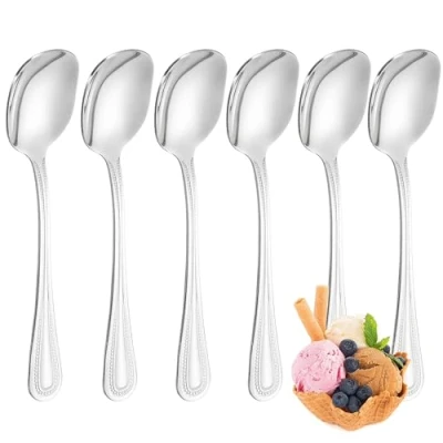 Imagen de FAMILY Pack 6 Cuchara de Helado 14.4x3CM Acero Inoxidable Diseño Punto, Elegancia y Funcionalidad para Cada Ocasión, Cubiertos Alta Gama Hogar Restaurante