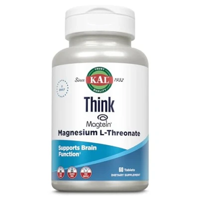 Imagen de KAL Think L treonato de magnesio 2000 mg Aprendizaje, salud cerebral y apoyo función memoria con magteína, vegano, sin gluten OMG 60 tabletas