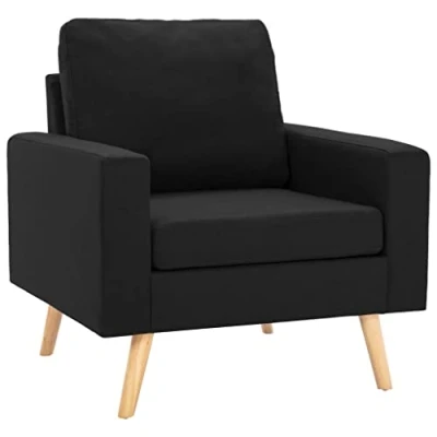 Imagen de vidaXL Sillón Silla Asiento Sofá Individual Dormitorio Salón Sala de Estar Cojines Acolchado Suave Cómodo Elegante Sencillo Tela Negro
