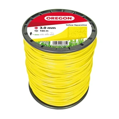 Imagen de Oregon Hilo Cuadrado Amarillo para Desbrozadoras y Cortacésped, Nailon de Calidad Profesional, Compatible con la Mayoría Modelos, 3.0 mm x 144 m (69 421 Y)