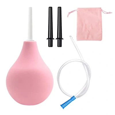 Imagen de MIVAIUN 225 ml Enemas Bulbo para hombres y mujeres, Limpieza de Ducha silicona con 2 x Boquilla, 1 manguera larga, Recta, Diseño Antirreflujo