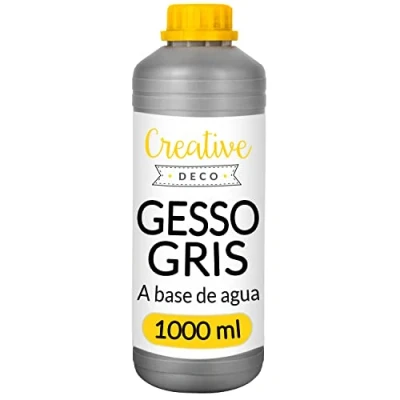 Imagen de Creative DECO Profesional Gesso Gris 1L Pintura Acrílica Preparación de Cebador Imprimación Cobertura Ideal para Preparar Cada Superficie Decoupage Artesanía Manualidades