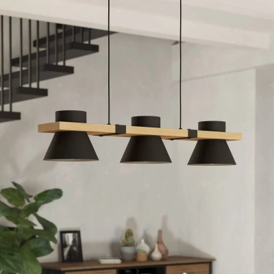Imagen de EGLO Maccles Lámpara colgante con 3 llamas, adecuada para colocar encima de la mesa del comedor, fabricada en madera FSC100HB y metal color negro, portalámparas E27 un diámetro Ø 78 cm