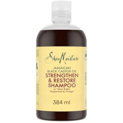 Imagen de SheaMoisture con Aceite de Ricino Negro Jamaica Champú Fortalece y Repara, hidratación máxima para cabello natural, tratado químicamente o peinado calor 384 ml