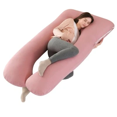 Imagen de SHANNA Almohada de Embarazo, Cuerpo Completo con Forma U Grande, Sleep Confort Funda Terciopelo Reemplazable y Lavable para Dormir Alimentar, 70 x 145 cm Rosa+Púrpura
