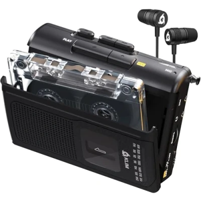 Imagen de KLIM K8 Reproductor Cassette con Auriculares F1 Nueva versión Walkman Player Am/FM Radio Micrófono y Altavoz Integrados Conector para