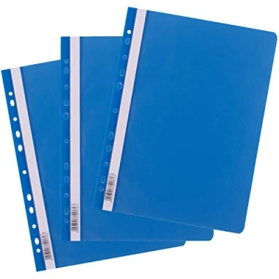 Imagen de D.RECT 25 carpetas A4 con perforaciones de plástico tapa frontal transparente, carpeta lámina polipropileno, perforada, color azul