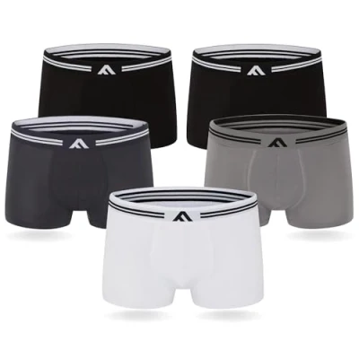 Imagen de FM London Bóxers de bambú para hombre (paquete 5), Negro, Blanco, Gris, XL