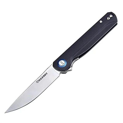 Imagen de Harnds Cuchillo de bolsillo plegable Wind Flipper Hoja G10 con cojinetes cerámica supervivencia para camping y EDC (Negro)