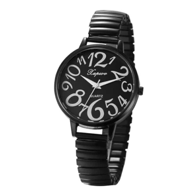 Imagen de JewelryWe Reloj Correa Elástica Mujer: Cuarzo de Analógico Redondo para Señora Escala Números Arábigos Esfera Grand Acero Inoxidable Blanco Negro Ocio Negocios Regalos