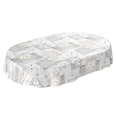 Imagen de Anro Mantel de hule lavable, para mesa, 95% PVC, 5% poliéster., Granito madera., Oval 140 x 200cm Schnittkante