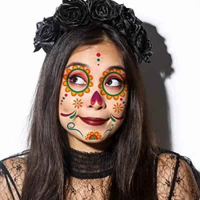 Imagen de Papierdrachen 6 tatuajes de cara completa para pegar Alemania, faciales el Día Muertos, diseño del los idea regalo, decoración