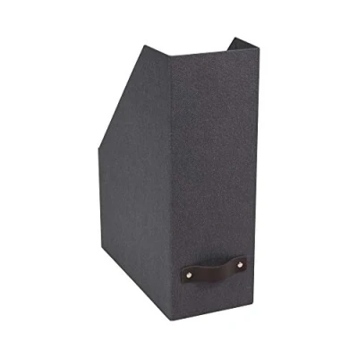 Imagen de Bigso Box of Sweden archivador vertical para periódicos, revistas y actas Práctica caja clasificadora de tablero fibras papel con aspecto lino Revistero rígido asa negro