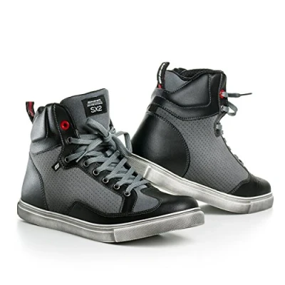 Imagen de SHIMA SX 2 Zapatos de Motocicleta para Hombres Cuero, Transpirables, Reforzados Montar en la Calle con Soporte el Tobillo, Suela Antideslizante (Negro, 48)
