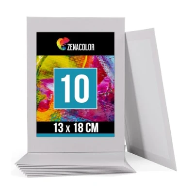 Imagen de Zenacolor Lienzos para Pintar 13x18 Set de 10 Tela Blanca 100% Algodon sin Àcidos Pack Pequeños Pintura Acrilica, Oleo, Gouache y Acuarela