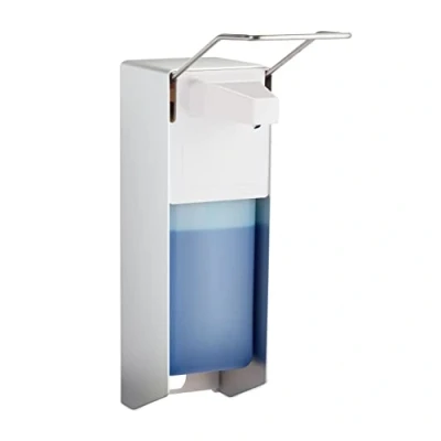 Imagen de Relaxdays Dispensador Jabón Pared, 1000 ml, Dosificador Desinfectante, Palanca para Codo, Plástico Metal, 1 Ud, Plateado, Acero Inoxidable